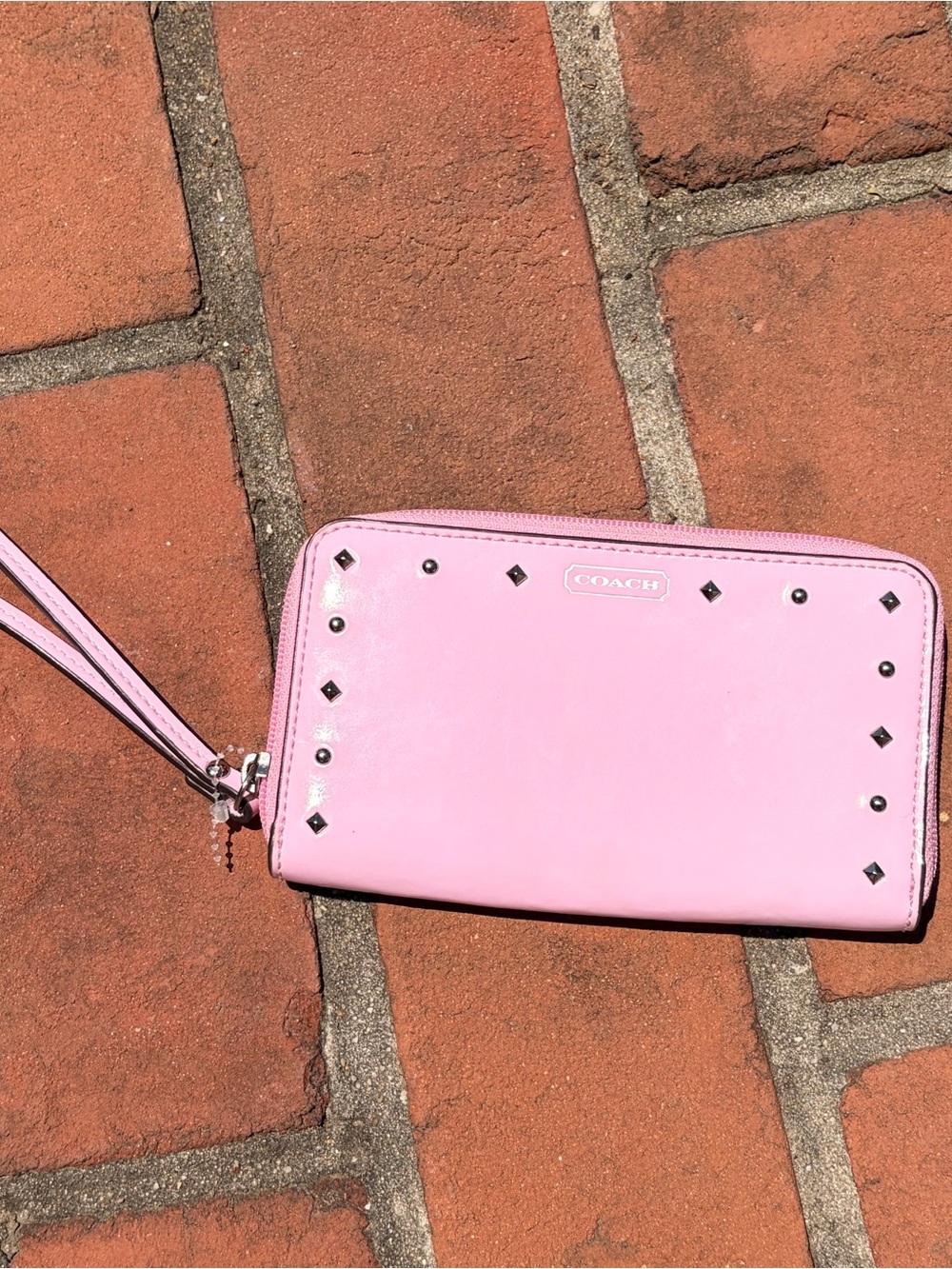 Coach Pink Studded Zip Wristlet
